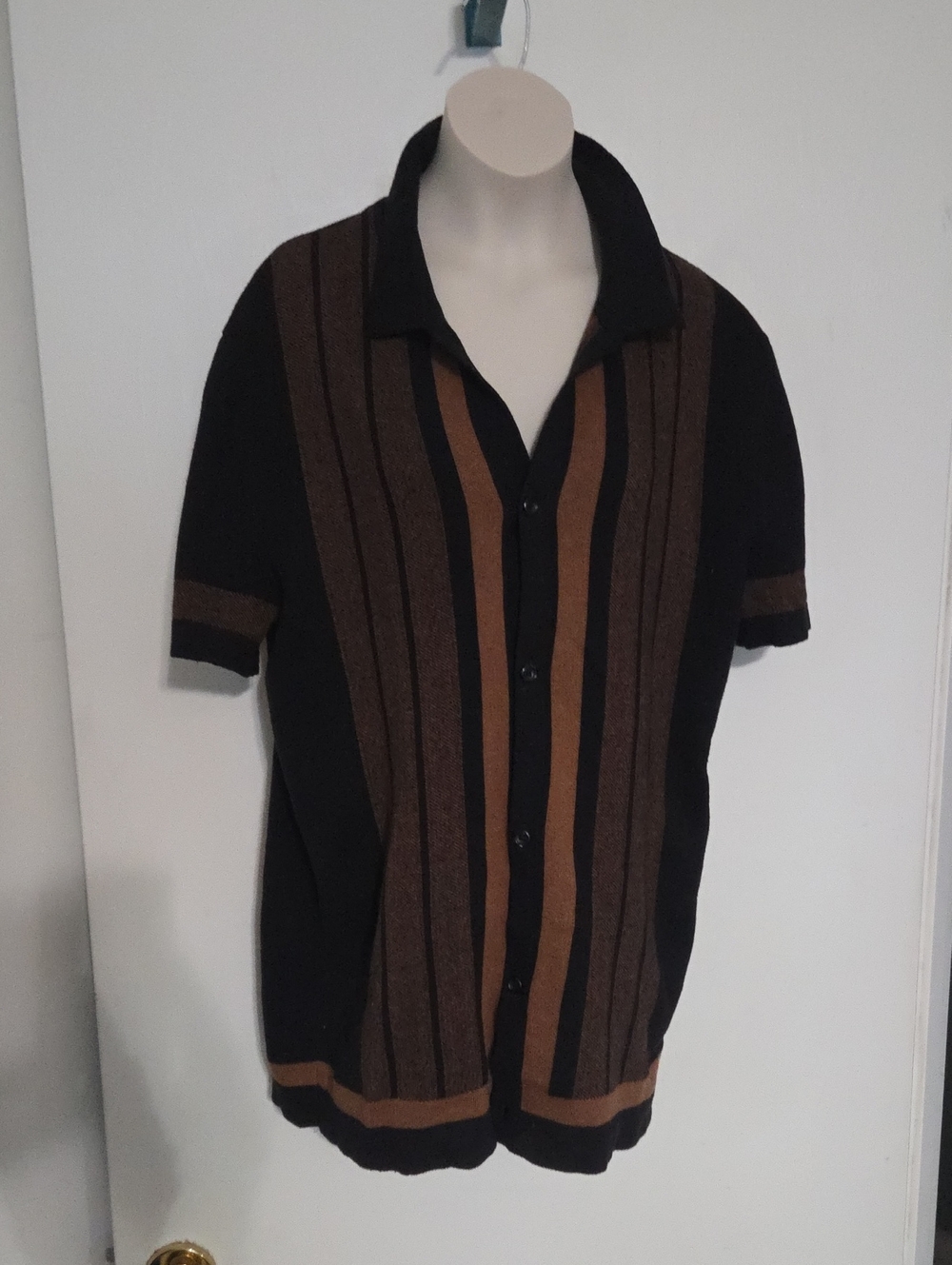 Express Black and Brown Knit Top with Subtle Stripe Texture